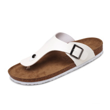 2019 summer cheap women plus size cork slippers pure color leather buckle strap EVA outsole women cork flip flops